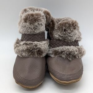 Robeez Brown Leather Faux Fur Baby Boot Shoe 18-24mo